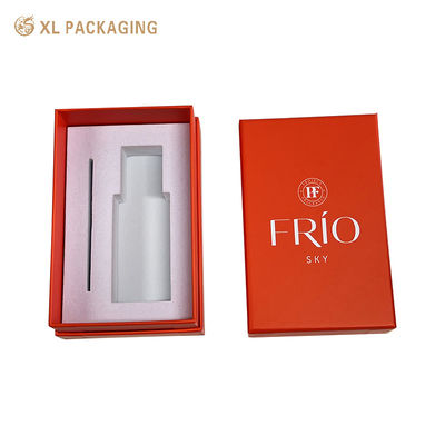 Χονδρικό Custom 3 Pieces Top Base Orange Perfume Gift Box αυτόματη μηχανή κατασκευασμένη με λευκό βελούδο Flocked EVA Insert