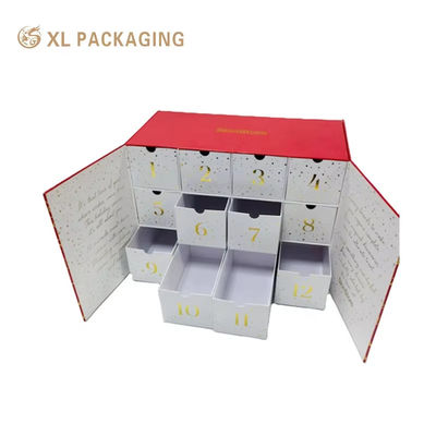 Προσαρμοσμένο 12 συρτάρια Advent Calendar Box με μαγνητικό κλείσιμο και θερμό χρυσό φύλλο για καλλυντικά φροντίδα του δέρματος