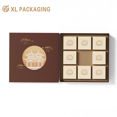Προσαρμοσμένο κινεζικό στυλ Mooncake κουτί δώρο με κούφιο-εκτός παράθυρο θερμό χρυσό σφραγίδα και πάχυνση άκαμπτο χαρτόνι