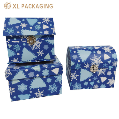Custom Design Holiday House Shape Box With Metal Lock , Rigid Paperboard Gift Paper Box